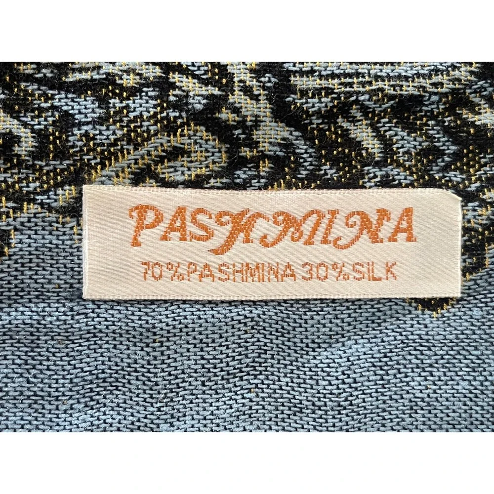 Pashmina Silk Blend Reversible Paisley Scarf Wrap Blue Olive Green Fringe